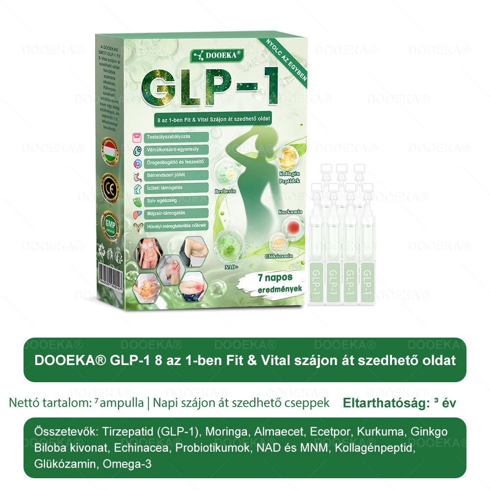✨✨DOOEKA® GLP-1 8 az 1-ben Fit & Vital Szájon át szedhető oldat – Napi egyszer, 7 nap alatt látható változás / Elhízás, szív- és érrendszeri egészség, cukorbetegség, alvási apnoe, bélrendszer egészsége, ízületi problémák és még sok más esetén