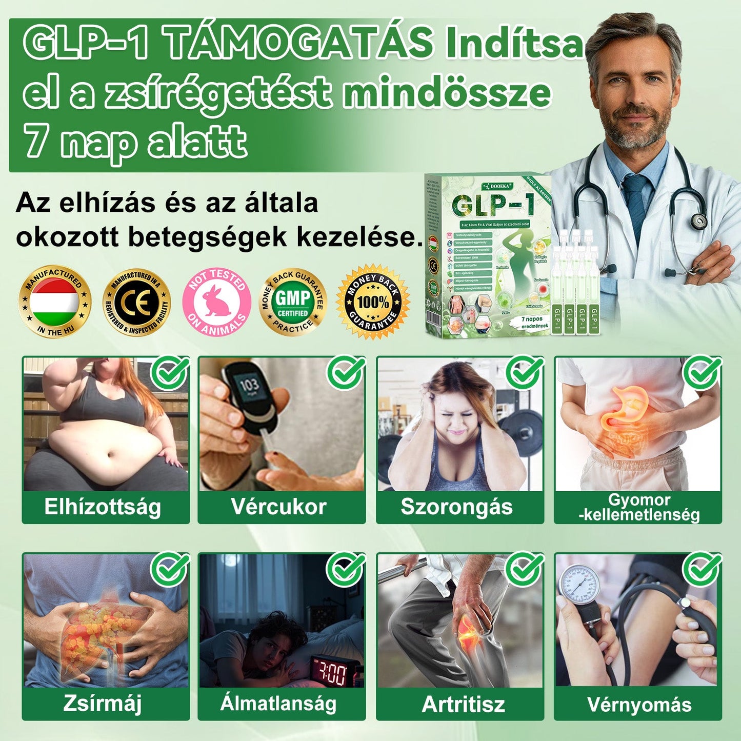 ✨🫧 DOOEKA® GLP-1 8 az 1-ben Fit & Vital Szájon át szedhető oldat – Napi egyszer, 7 nap alatt látható változás / Elhízás, szív- és érrendszeri egészség, cukorbetegség, alvási apnoe, bélrendszer egészsége, ízületi problémák és még sok más esetén