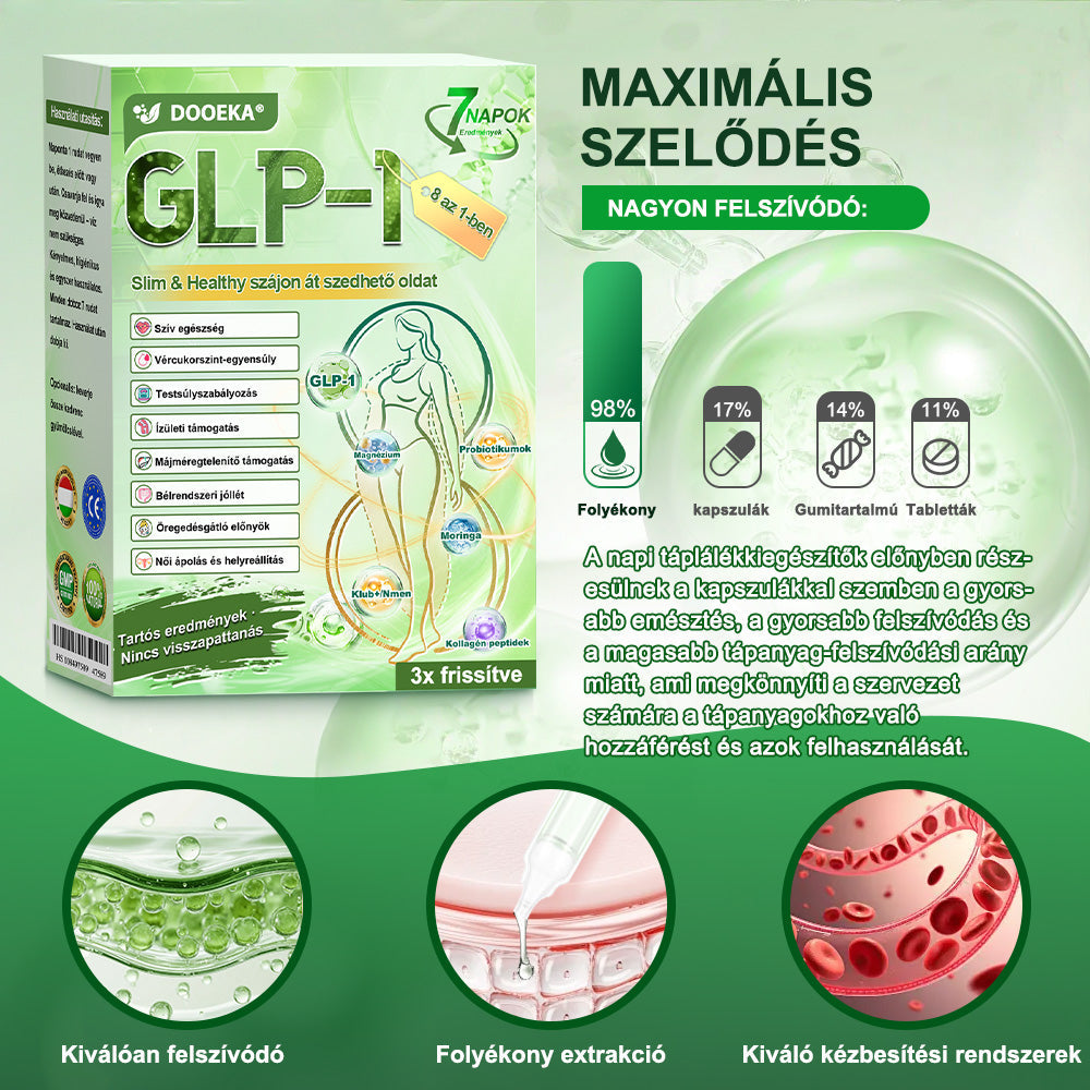 🧑‍⚕️DOOEKA® GLP-1 8-az-1 Slim & Healthy Szájon át Szedhető Oldat (Napi 1 adag · Eredmény 7 nap alatt),Segíti a fogyást, védi a szívet, szabályozza a cukorszintet, javítja az emésztést és az ízületeket — miközben feszesíti a bőrt és növeli az energiát.